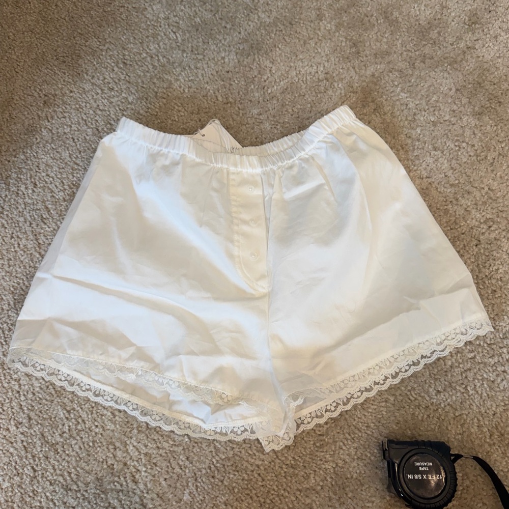 coucou White Lace-Trim Shorts